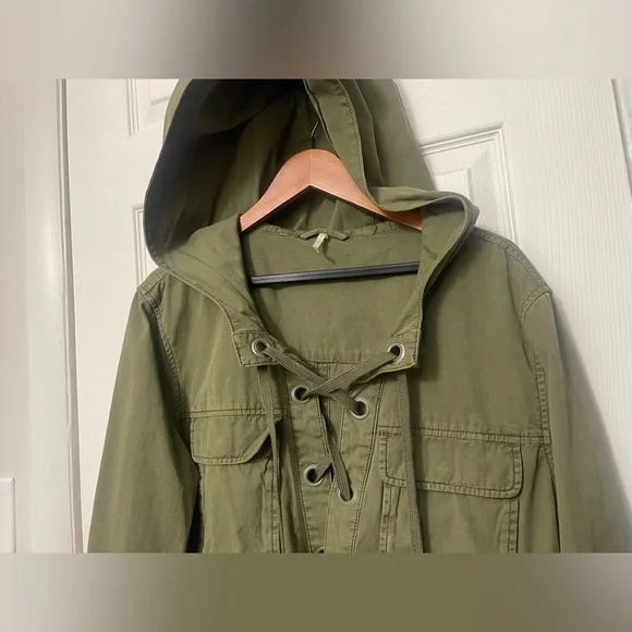 Free People Safari 100% Cotton Army Green Pullover Jacket $198 Retail Size L - Picture 7 of 13